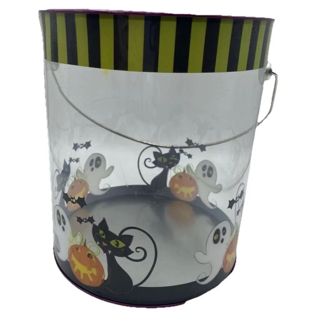 Halloween Gift Bucket Pail Trick or Treat Pumpkin Ghost Black Cat Container